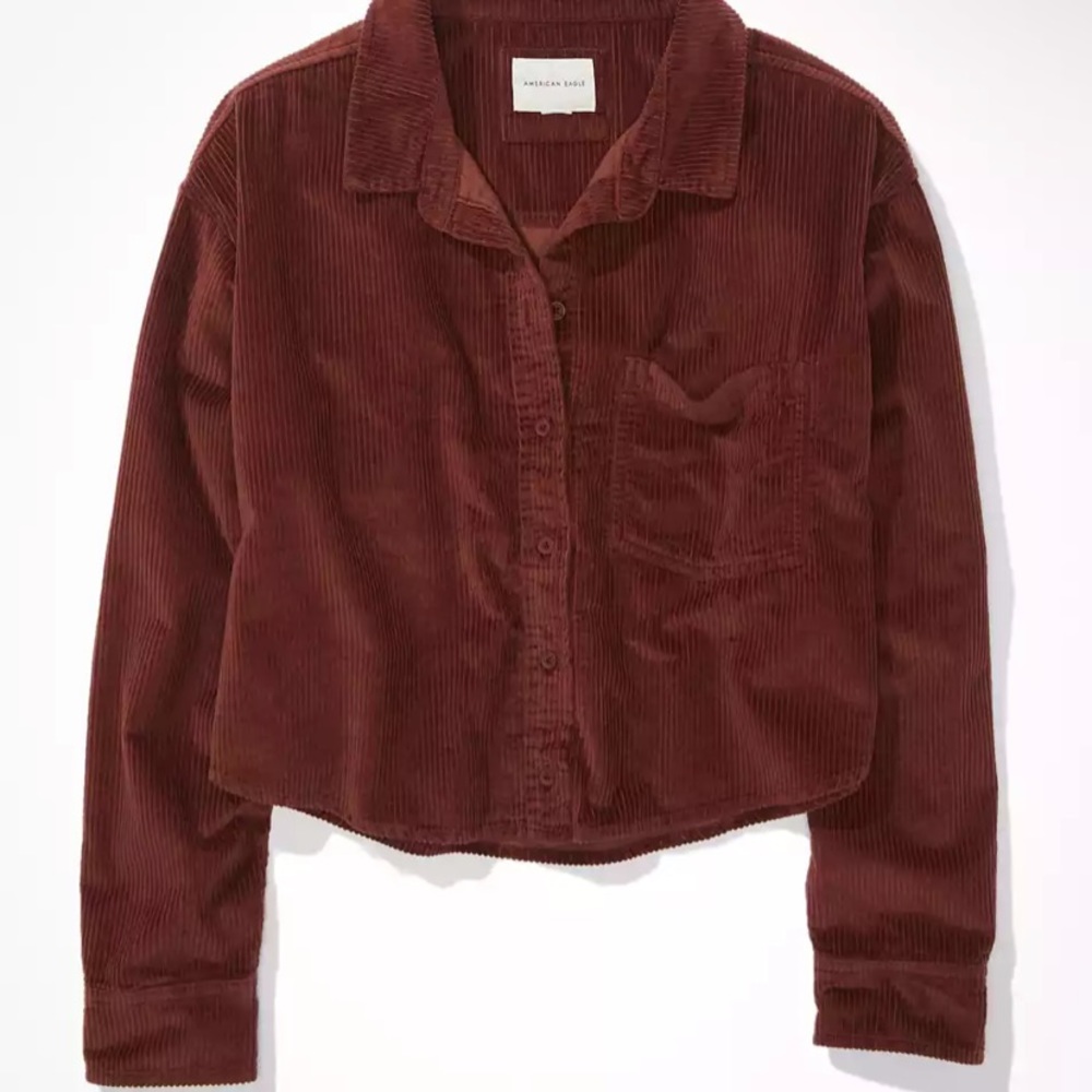 AE American Eagle Cropped Corduroy Button-Up Shirt